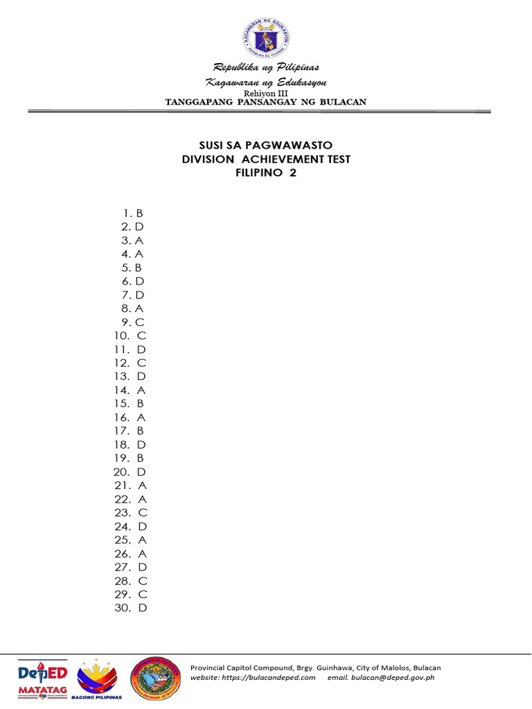 Dat Filipino 2 - Answer Key | PDF