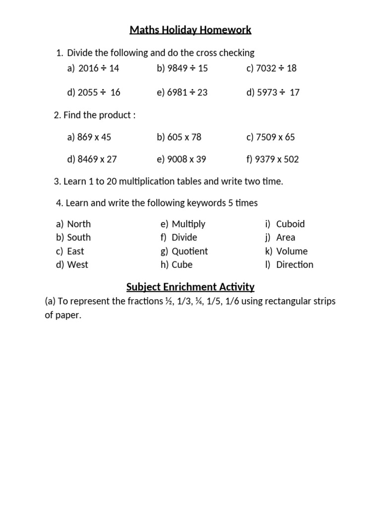 Class 5 Maths HHW | PDF