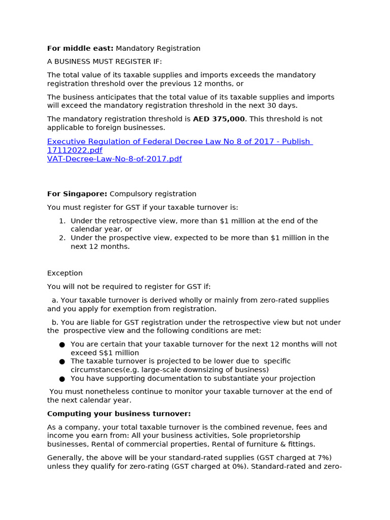 GST Registration Requirements For UAE and Singapore | PDF | Value Added Tax  | Revenue