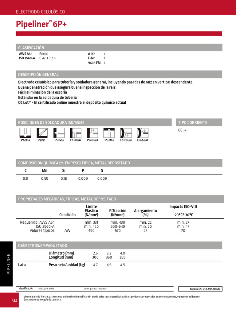 Pipeliner 6P+: Electrodo Celulósico | PDF | Soldadura | Construcción