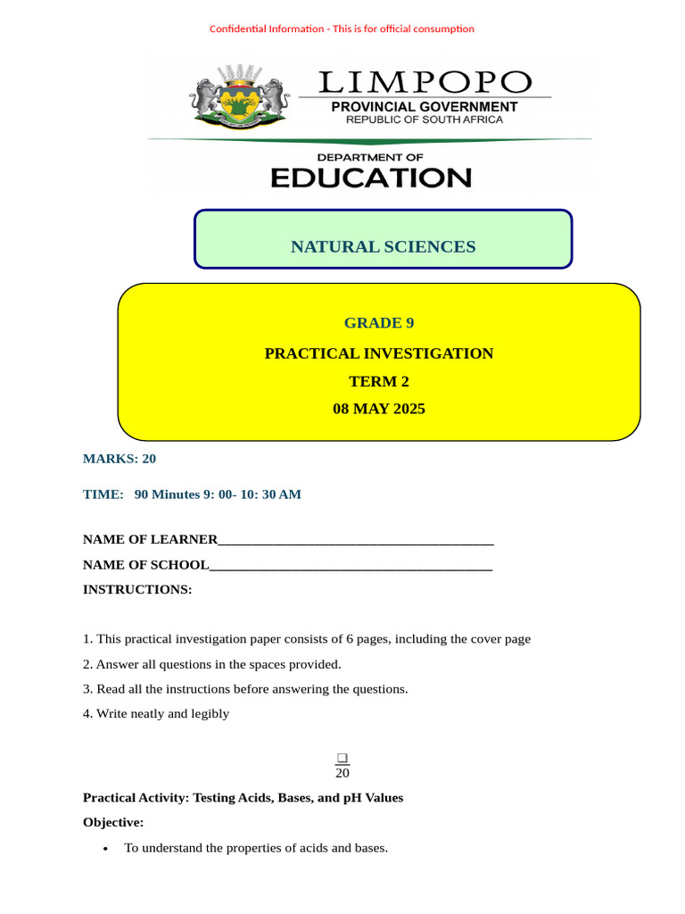 Grade 9 Acids and Bases Practical 2025 | PDF | Ph | Acid