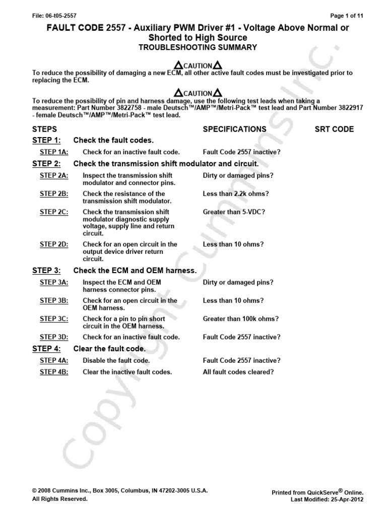 Fault Code 2557: PWM Driver Issues | PDF | Electrical Connector ...