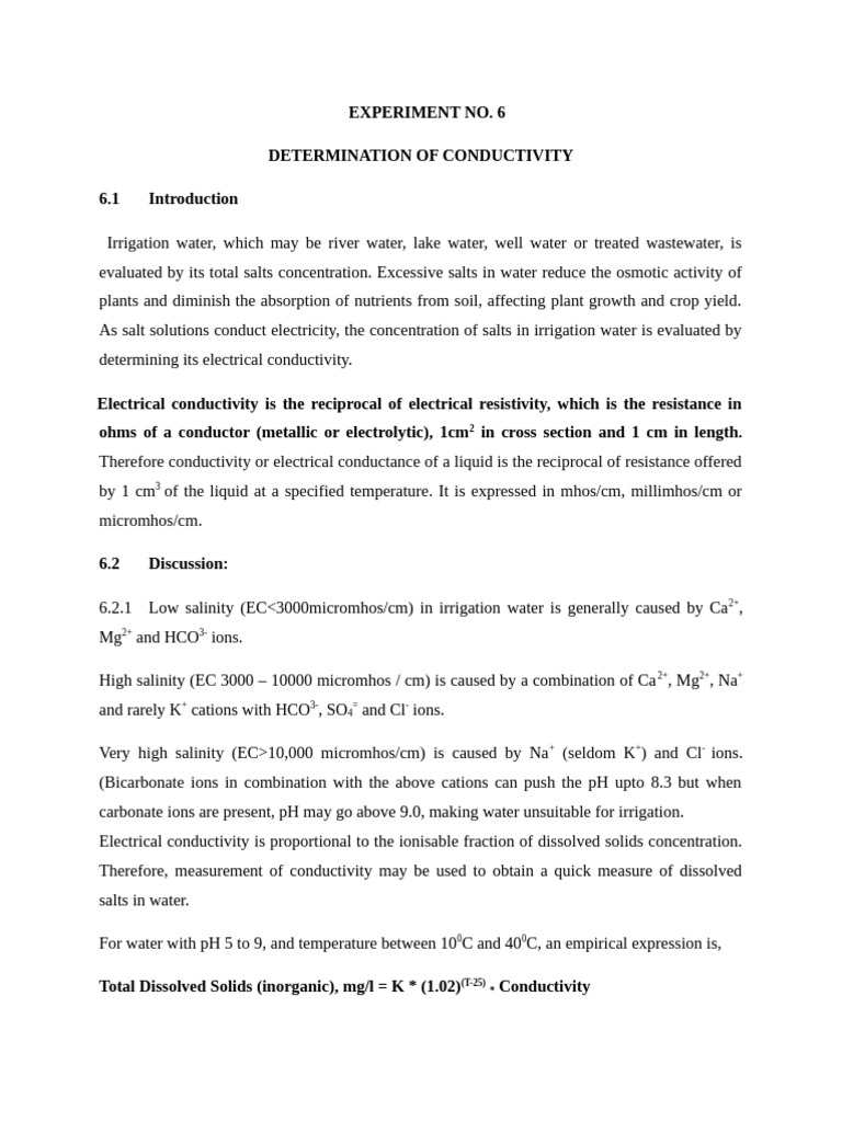 Conductivity Analysis for Irrigation Water | PDF | Salt (Chemistry ...