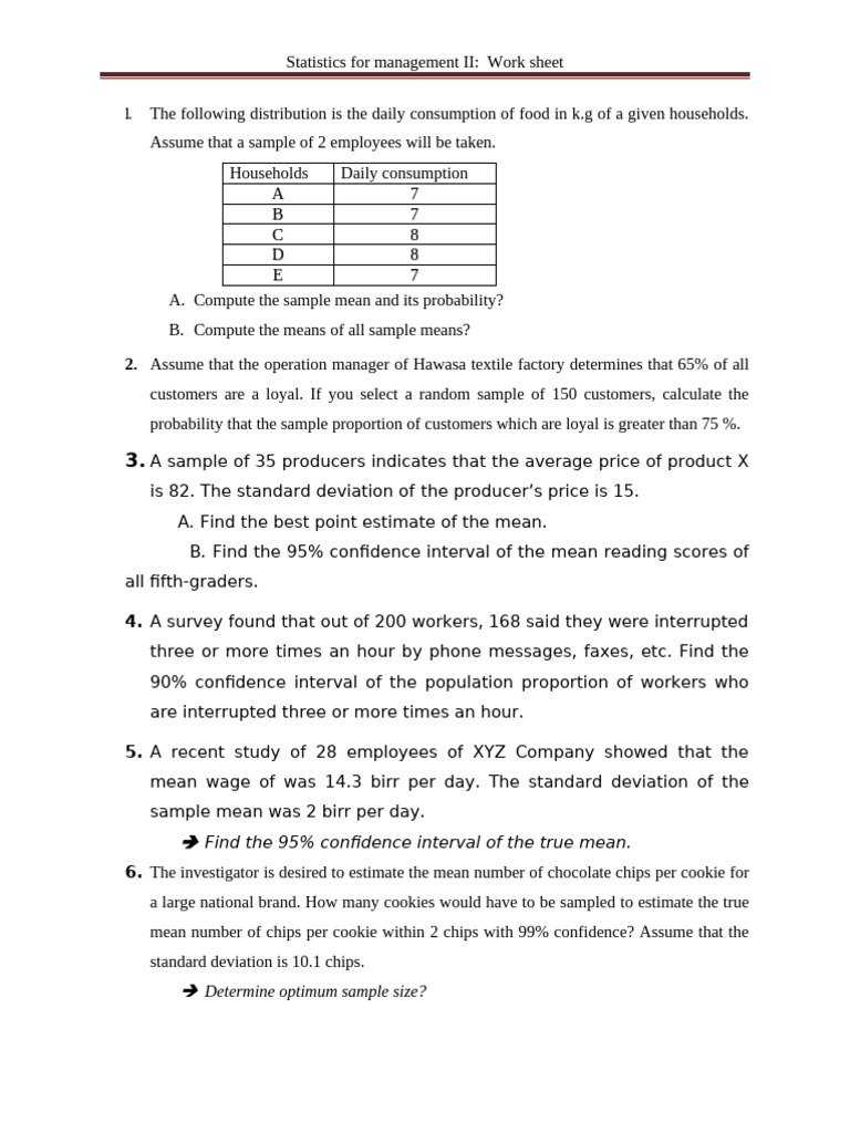 Management Statistics Worksheet Guide | PDF