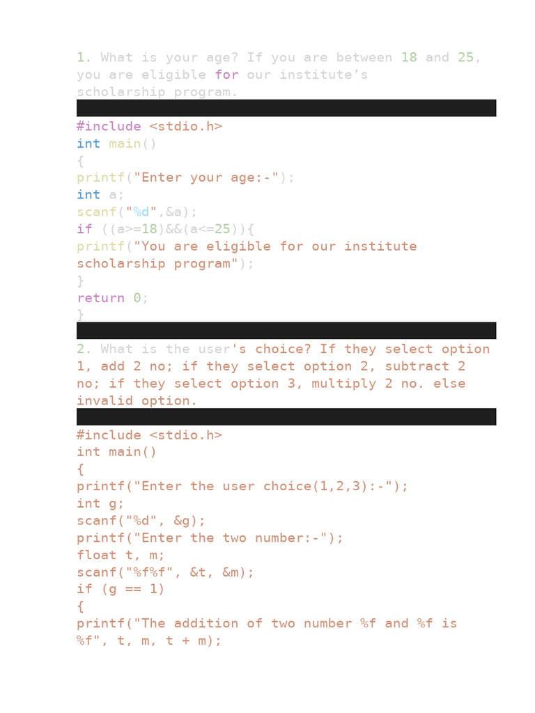C Programming User Input Examples | PDF | User (Computing) | Computer ...