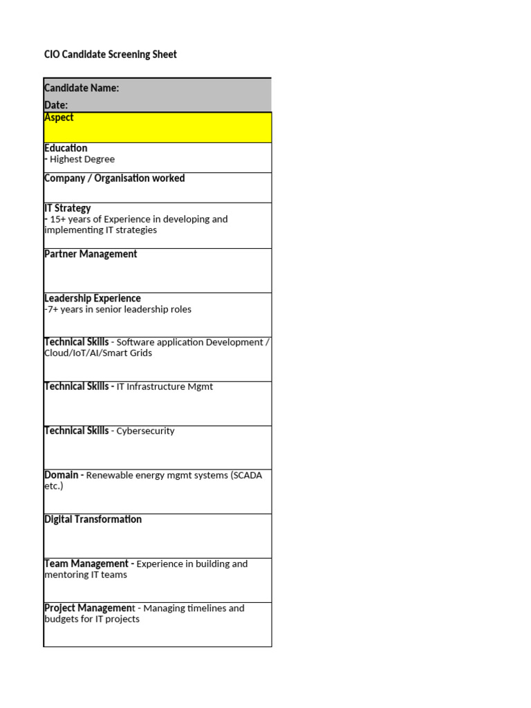 CIO Candidate Evaluation Checklist | PDF
