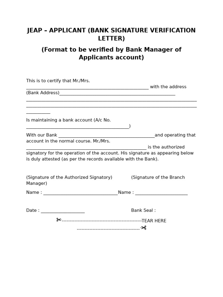 Bank Signature Verification Letter Template | PDF