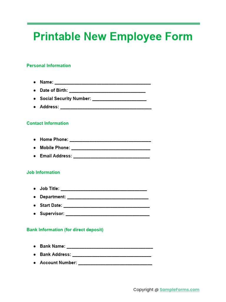 Printable New Employee Form | PDF