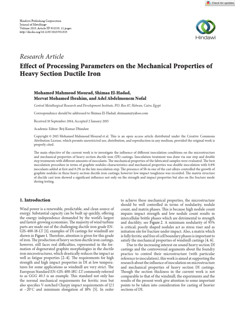Journal of Metallurgy - 2015 - Mourad - Effect of Processing Parameters ...