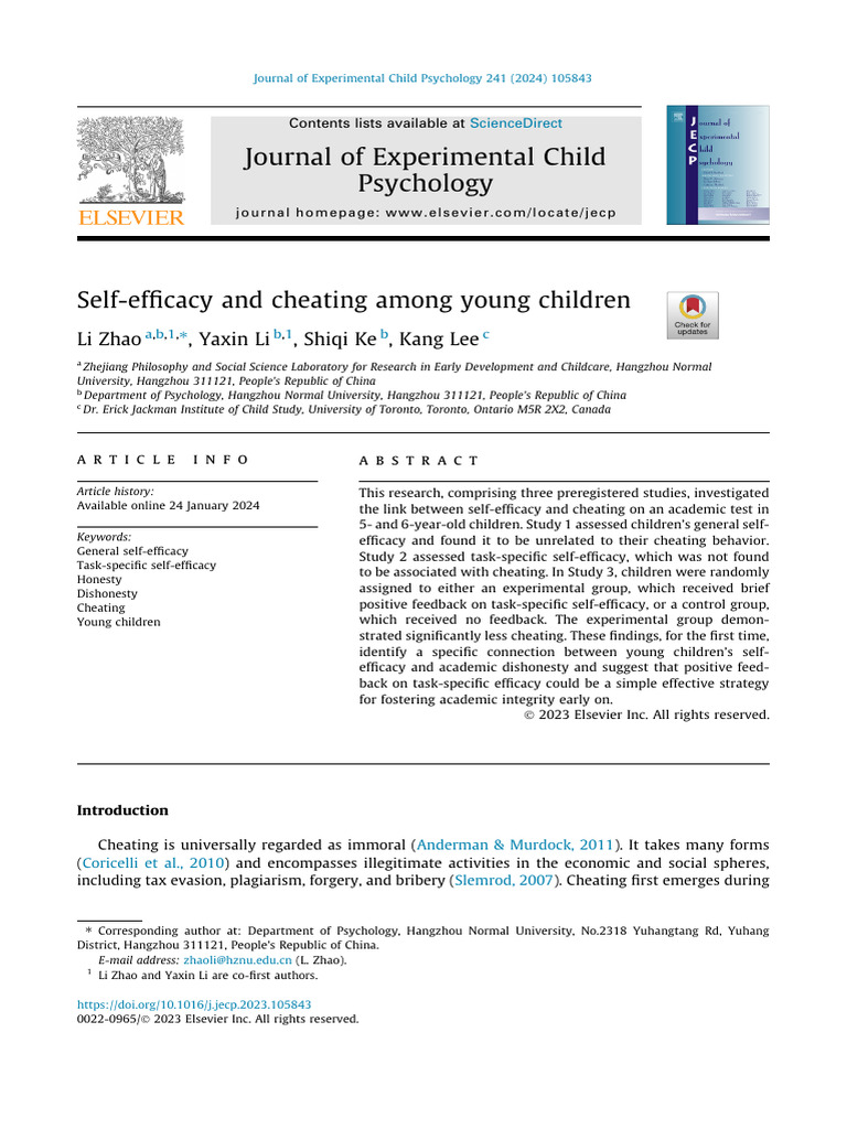 Self-Efficacy and Cheating Among Young Children | PDF | Self Efficacy ...