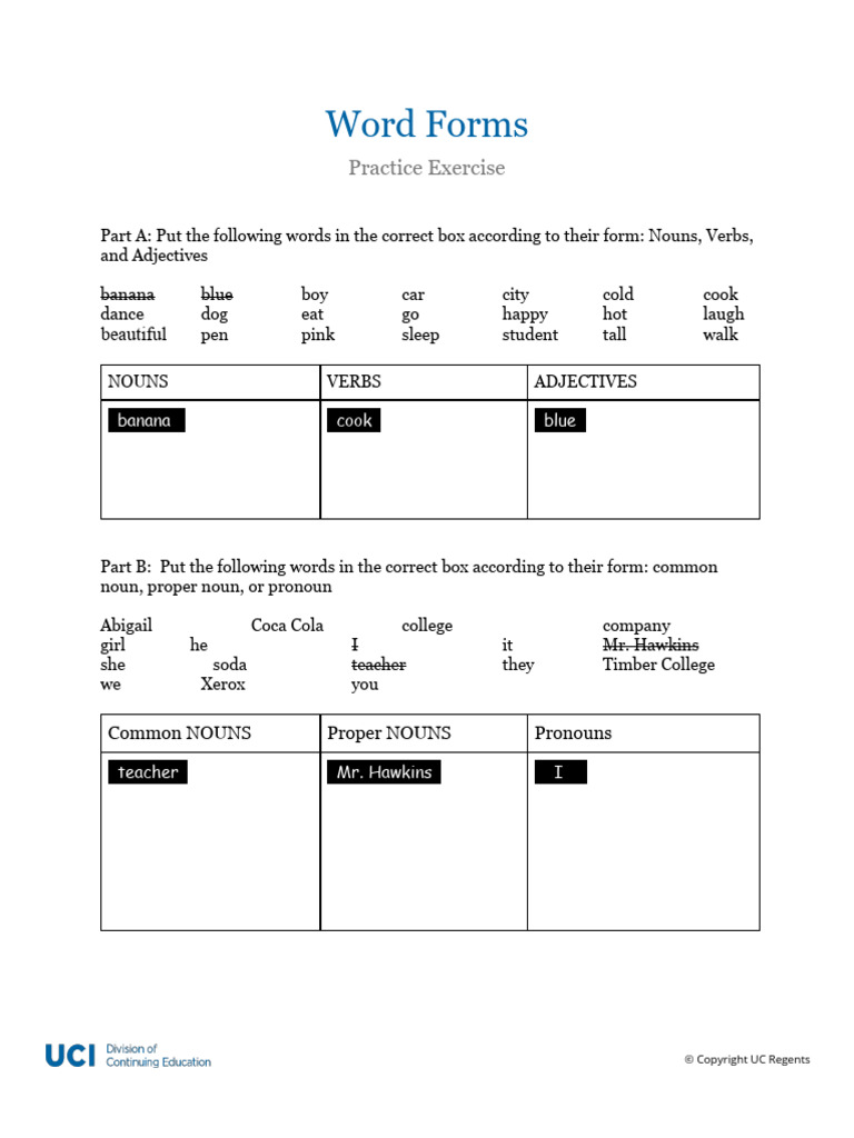 C1M1L1 - Word Forms Practice Exercise | PDF