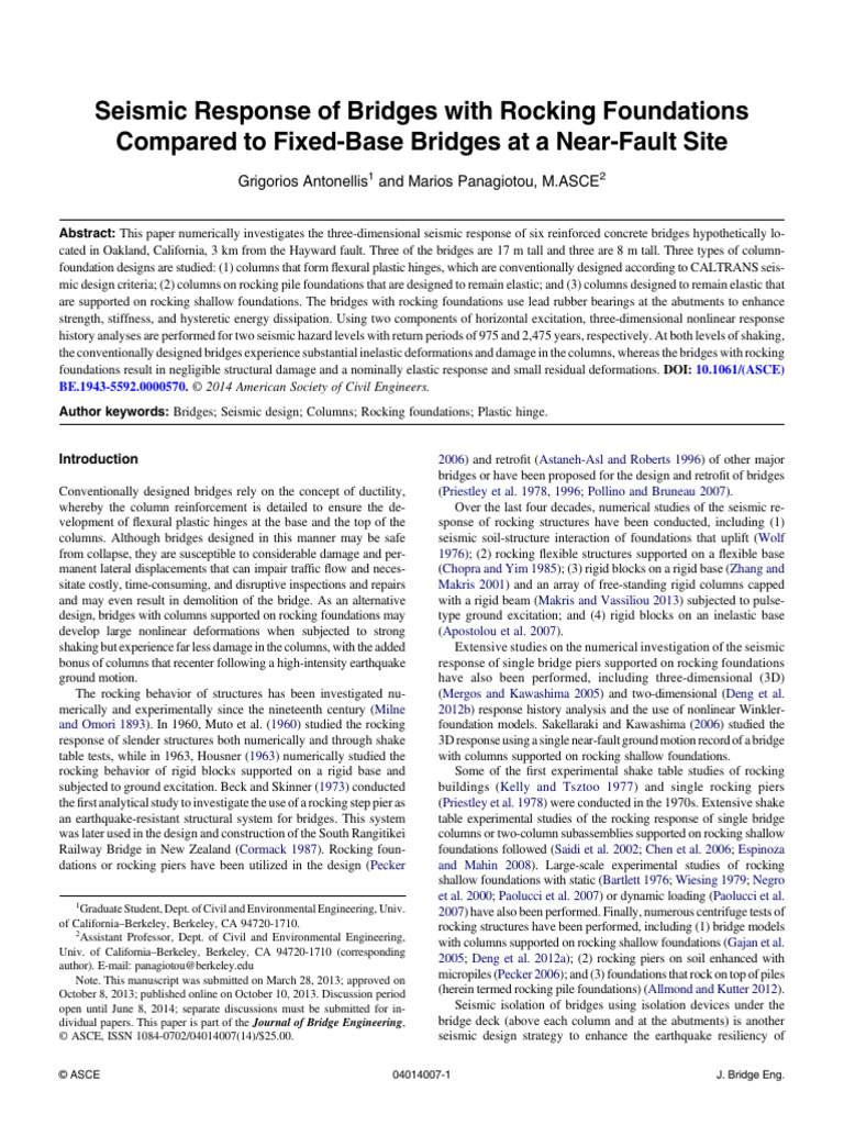 Seismic Response of Bridges With Rocking Foundations Compared To Fixed ...