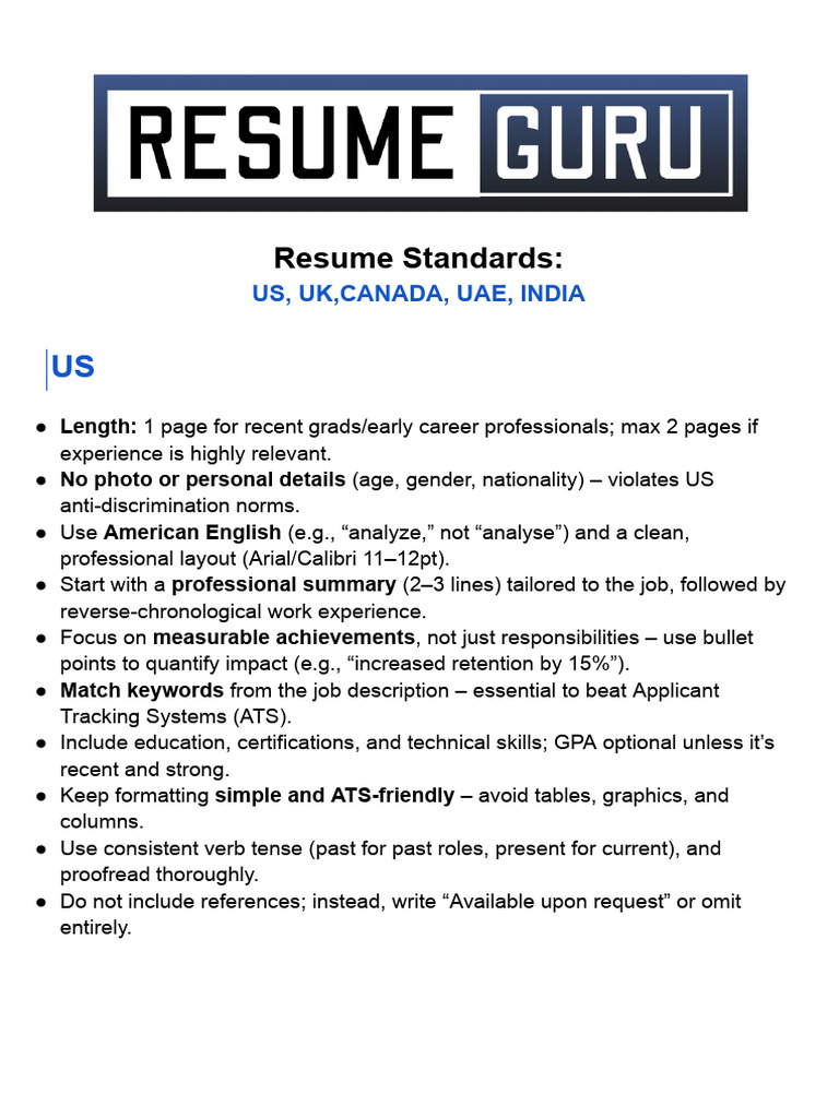 Resume Guidelines by Country | PDF | Résumé