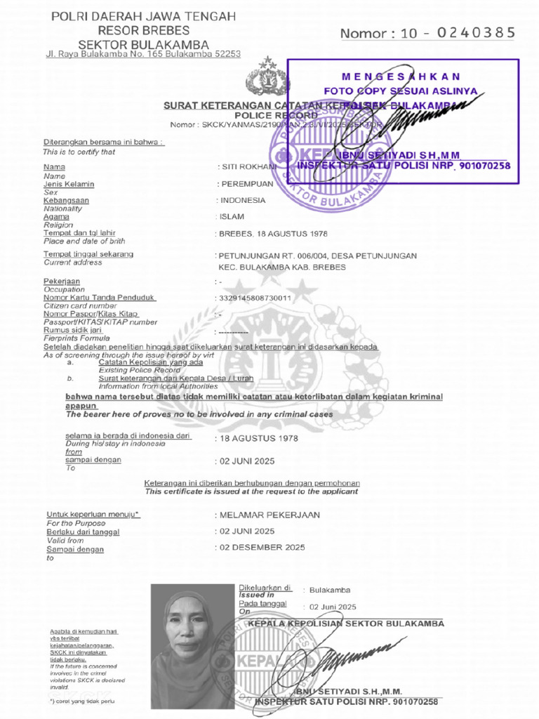 Legalisir SKCK Siti R.O | PDF