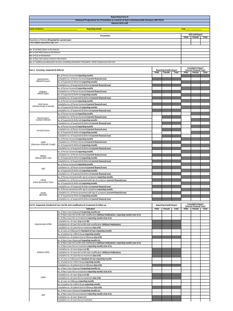 NCD Reporting Form for District Health | PDF | Cancer | Clinical Medicine