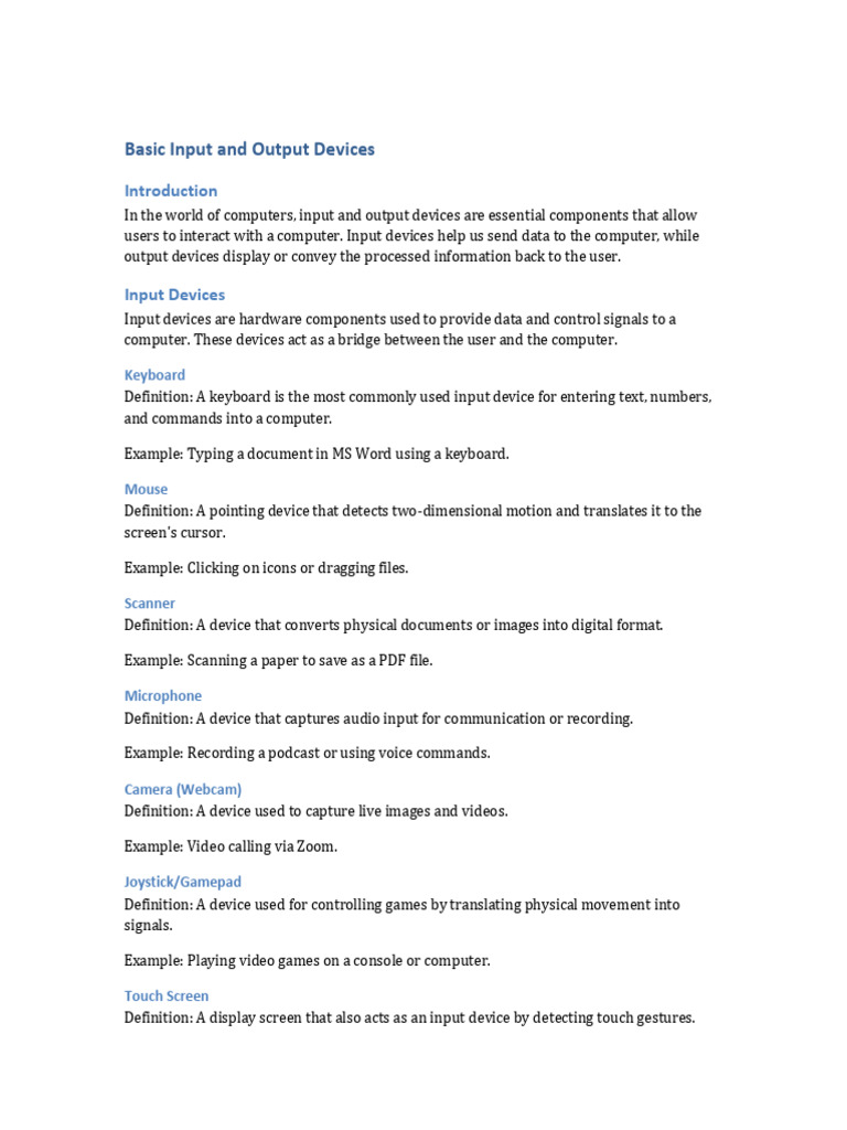 ICT 4 Basic Input Output Devices | PDF | Input/Output | Office Equipment