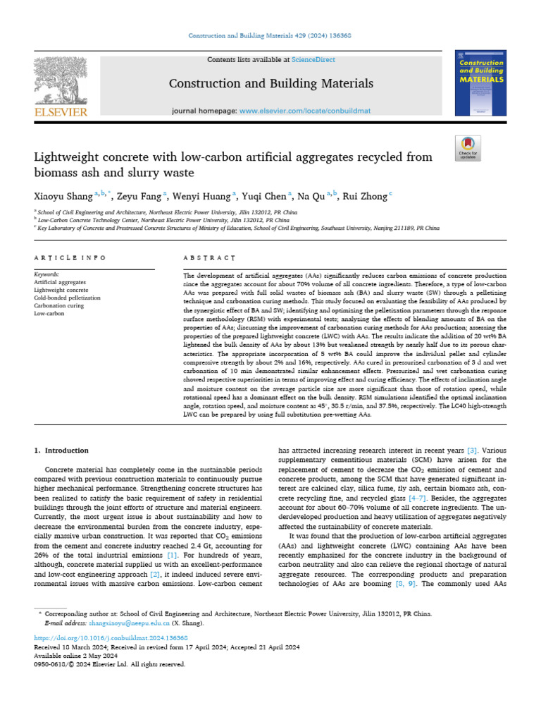 Lightweight Concrete With Low-Carbon Artificial Aggregates Recycled ...