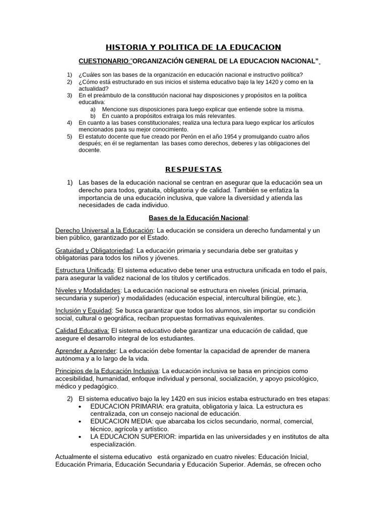 Historia y Política de la Educación Nacional | PDF | Educación de la ...