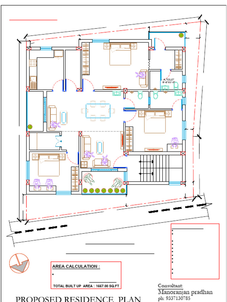 2BHK Residential Building Floor Plan | PDF | Bathroom | Home & Garden
