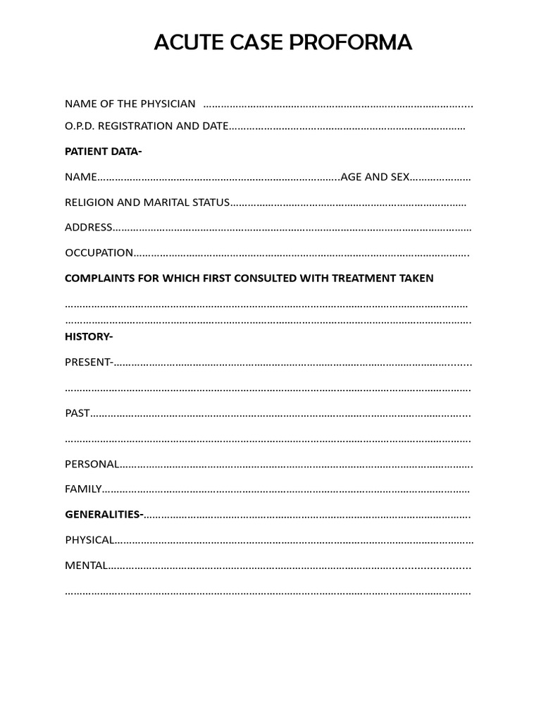 Case Taking Performa 2024 | PDF | Medicine | Human Diseases And Disorders