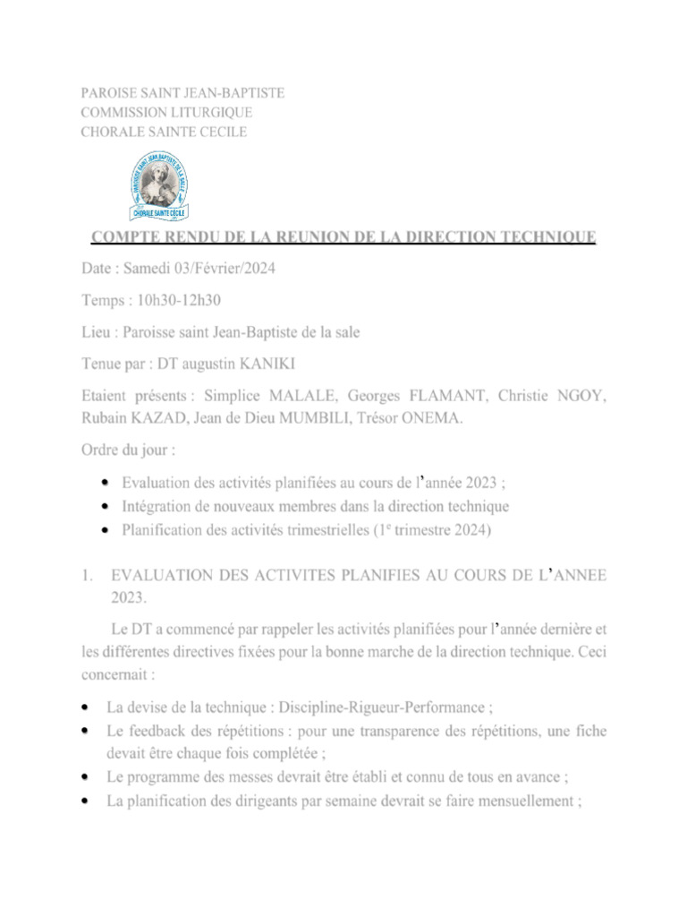 Compte Rendu Réunion Direction Technique | PDF