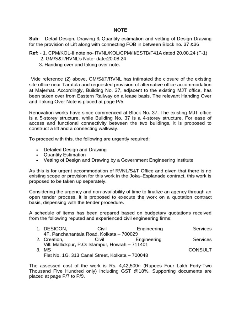NOTE For Lift Design in Between BL-37-36 | PDF