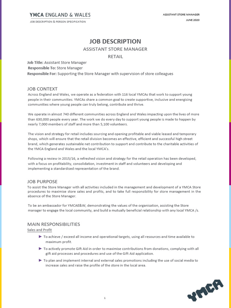 Assistant Store Manager Job Description | PDF | Sales | Ymca