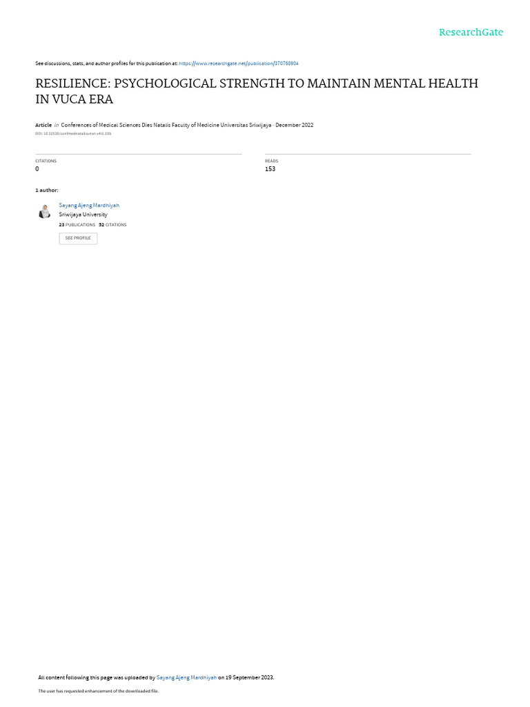Resilience in Mental Health During VUCA | PDF | Psychological ...