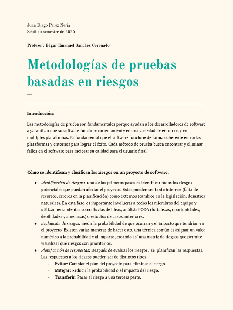 Metodologías de Pruebas Basadas en Riesgos | PDF | Software ...