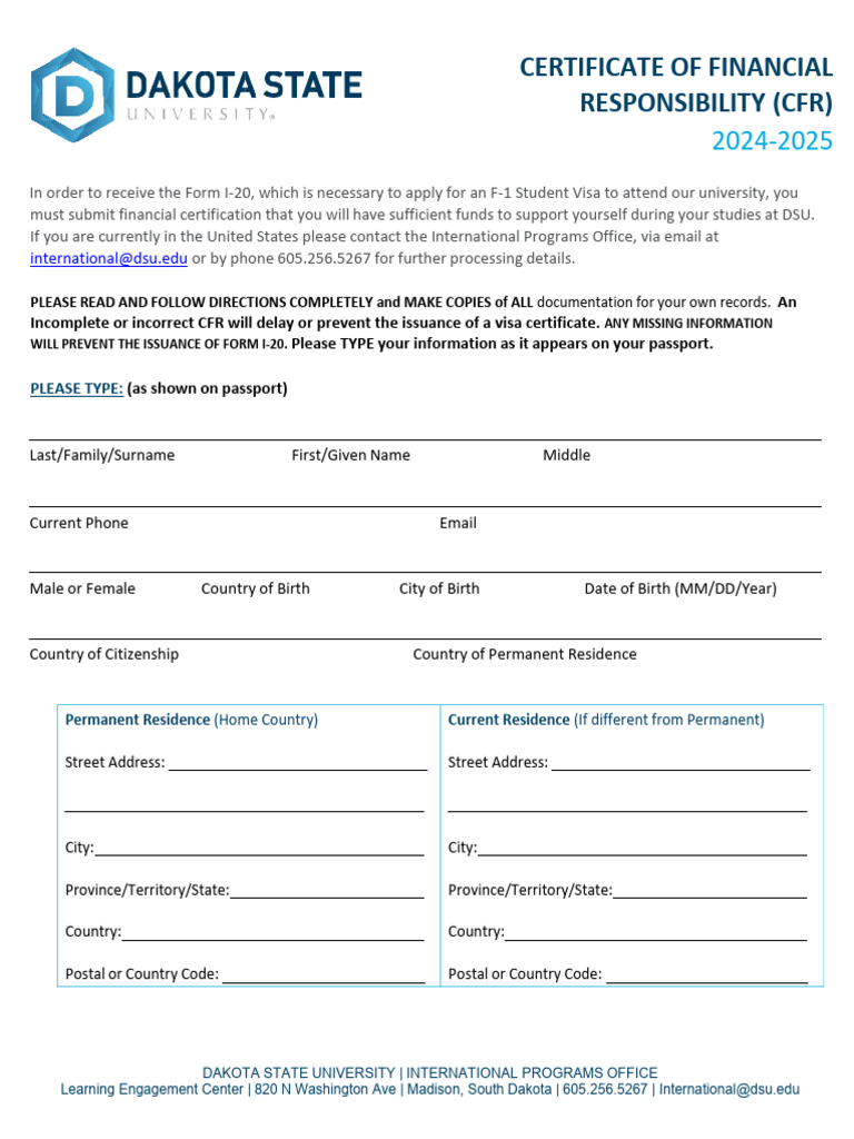 2024-2025 Financial Responsibility Certificate | PDF | Government And ...