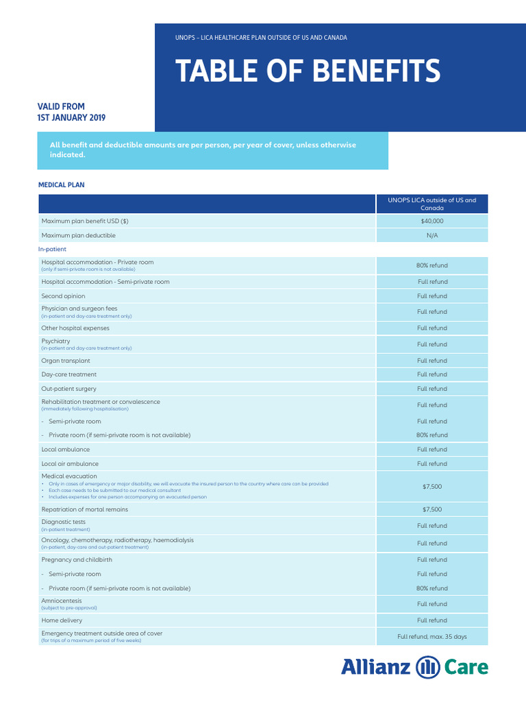 UNOPS LICA Healthcare Benefits Overview | PDF | Physical Therapy | Hospital
