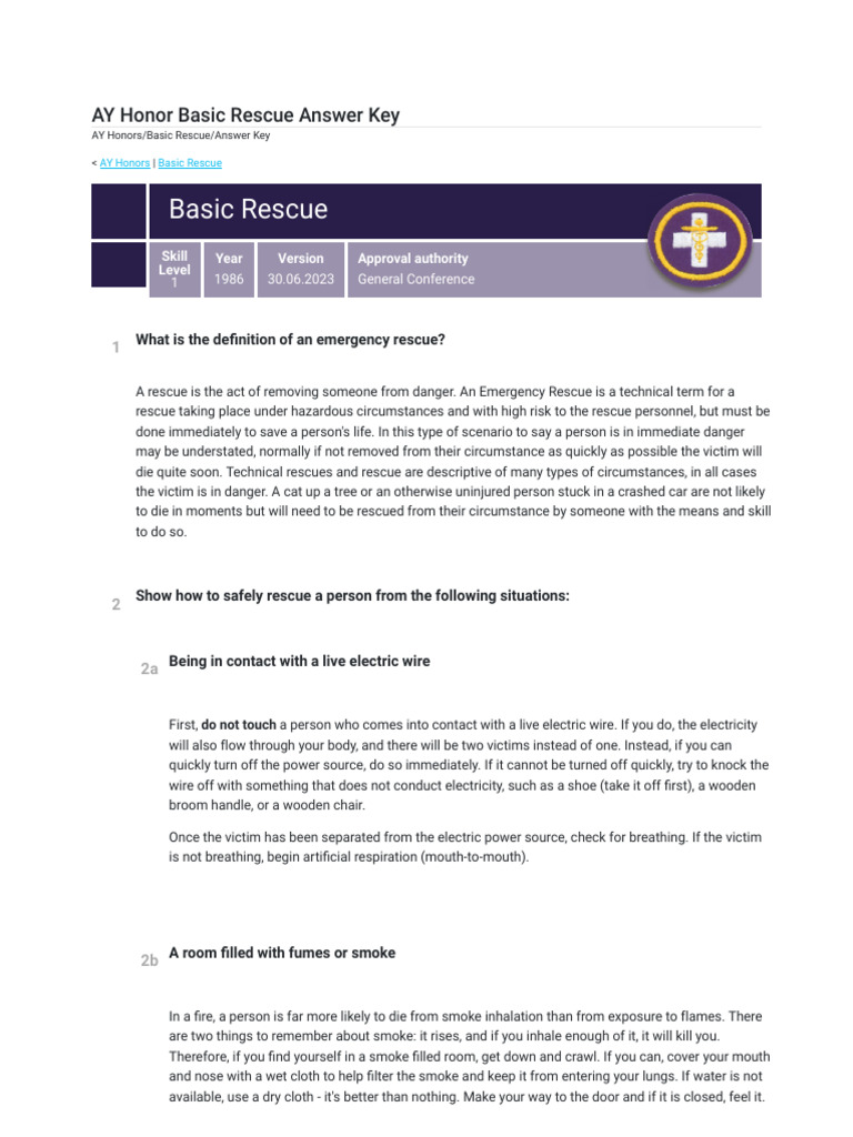 AY Honor Basic Rescue Answer Key - Pathfinder Wiki | PDF
