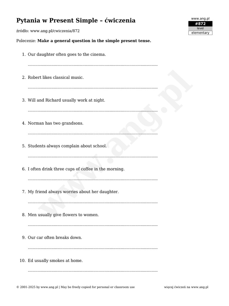 Present Simple Questions Exercises | PDF