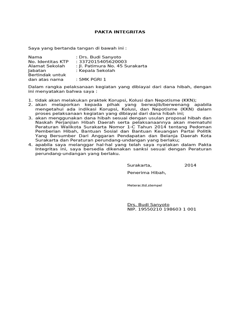 Format Pakta Integritas | PDF
