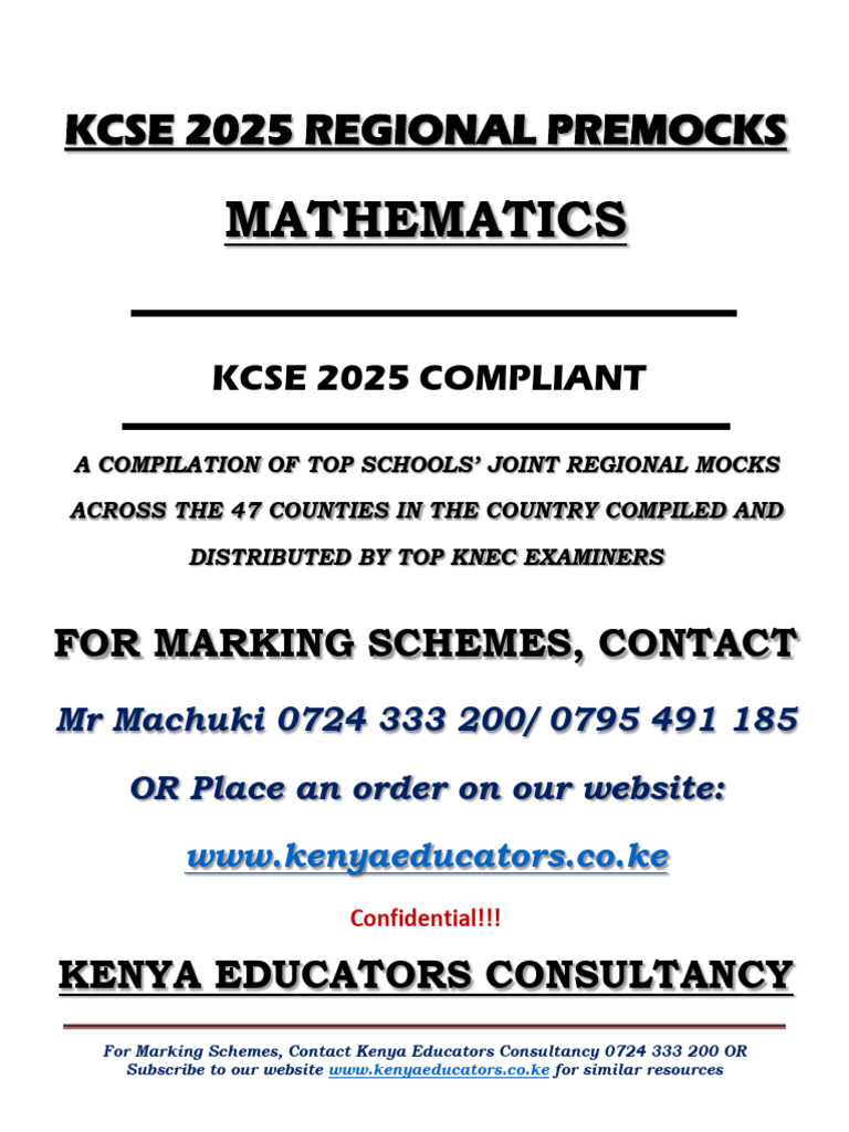KCSE 2025 Mathematics Mock Exam Paper 1 | PDF