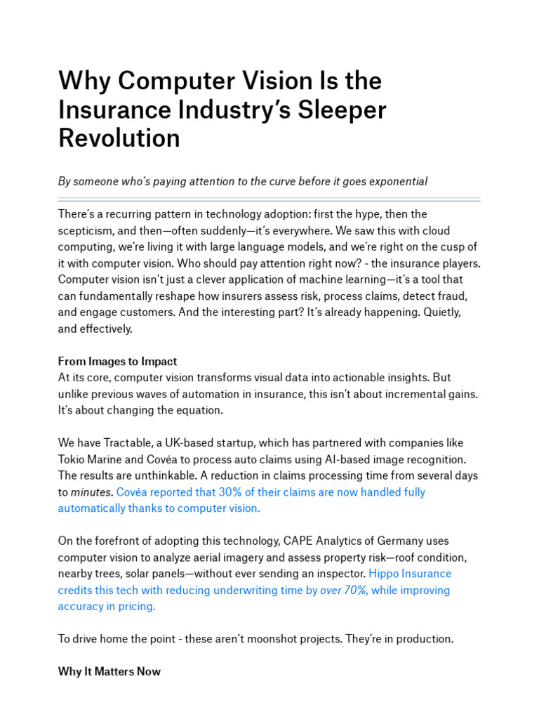 Why Computer Vision Is The Insurance Industry's SL | PDF | Computer ...