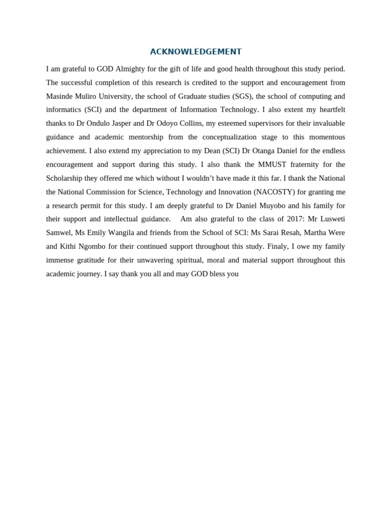 Acknowledgements for Research Study | PDF