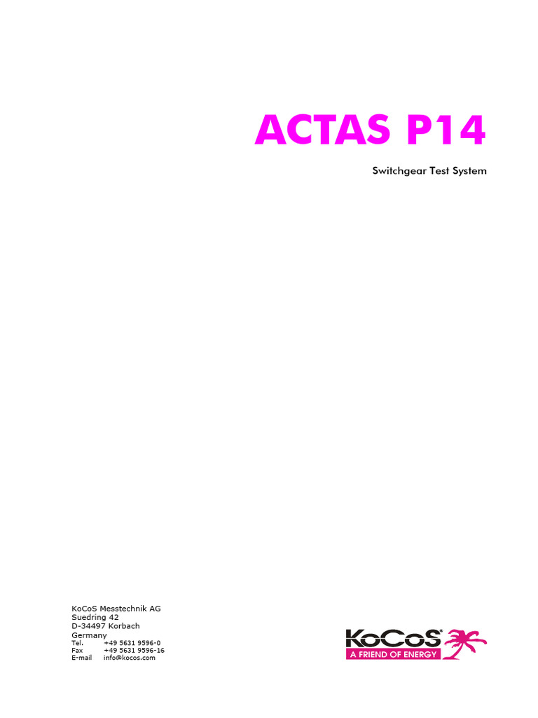 ACTAS P14 Switchgear Test System Guide | PDF | Power Supply ...