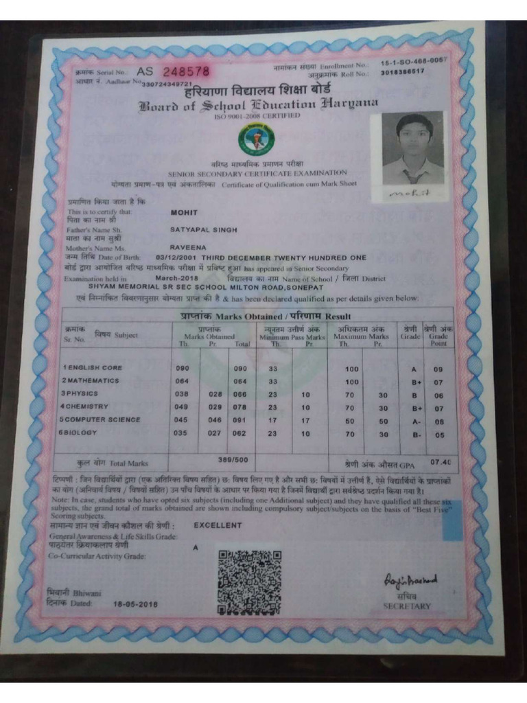 12th Marksheet Compressed | PDF