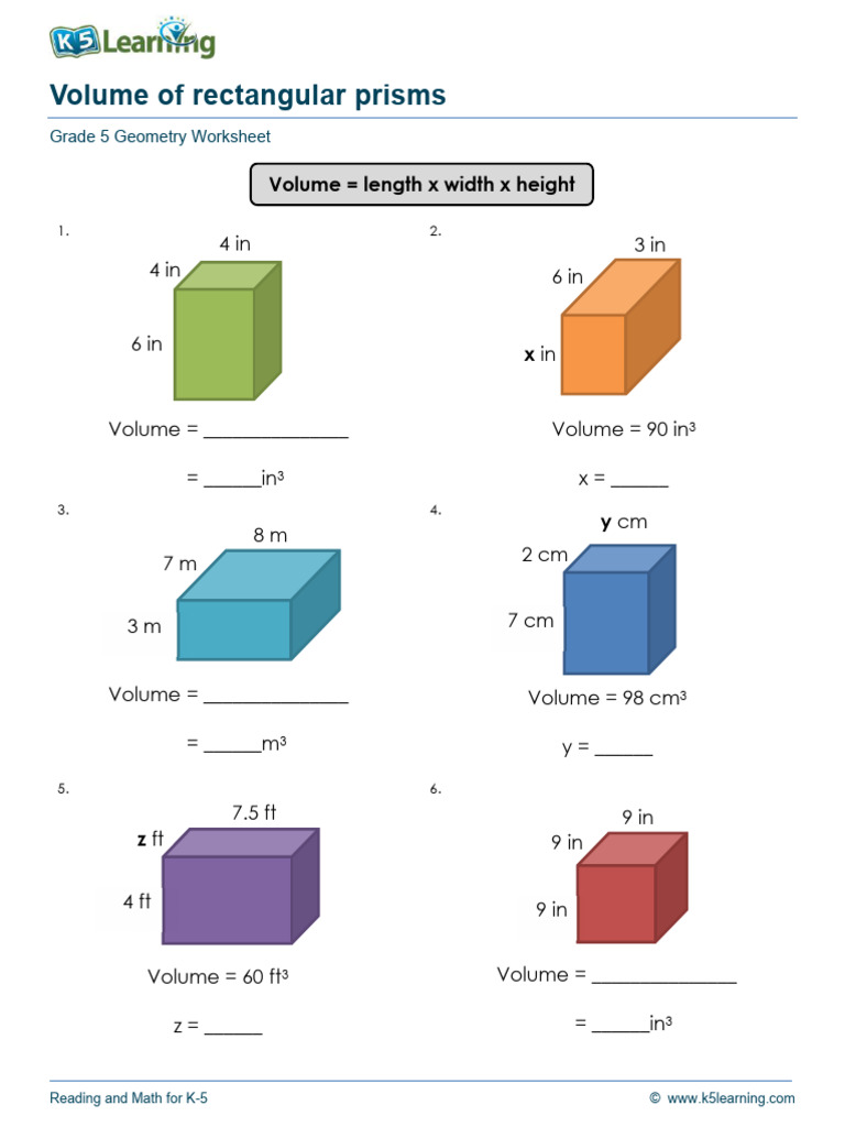 Grade 5 Geometry Rectangular Prism Volume A | PDF