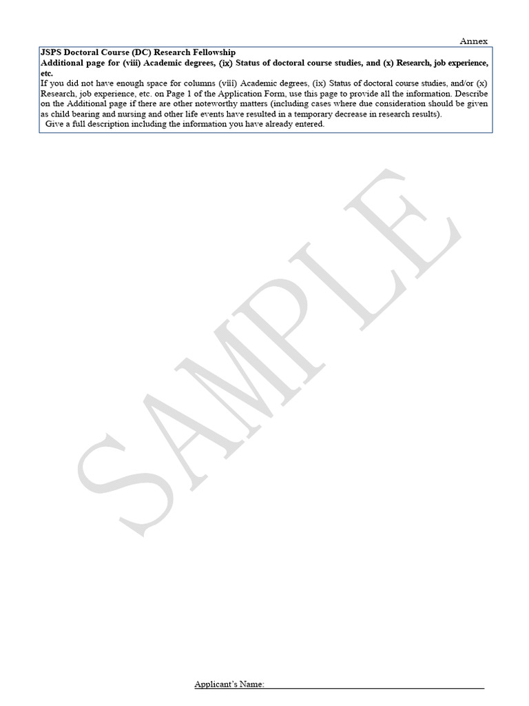 JSPS Doctoral Course Application Annex | PDF