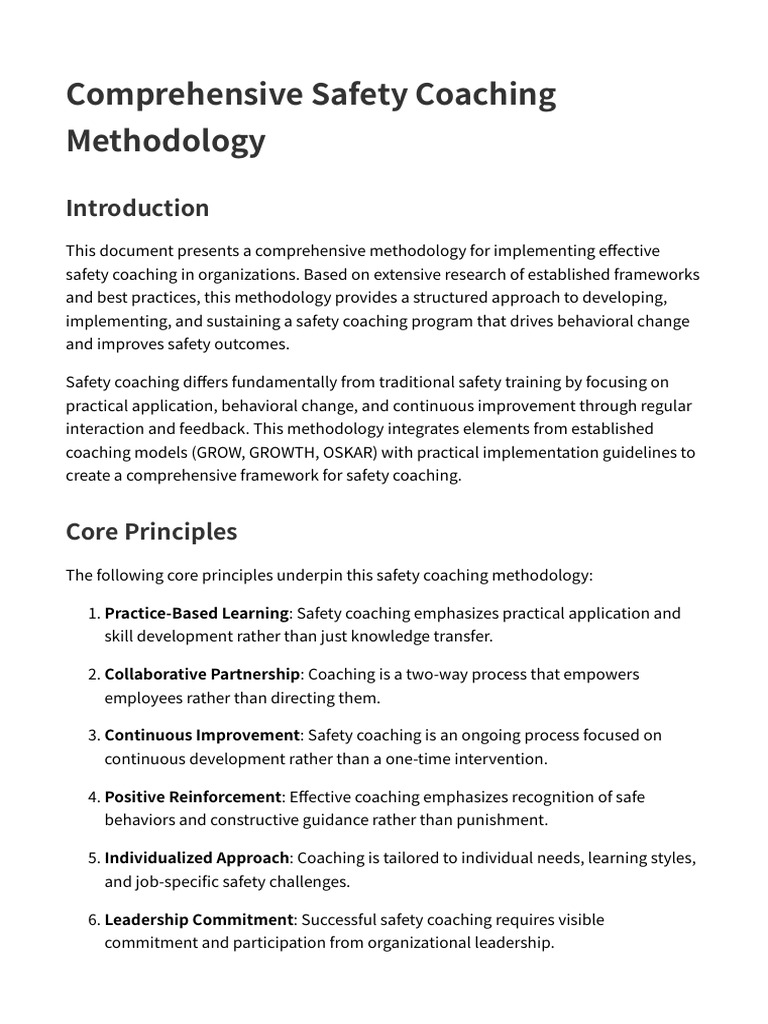 Safety Coaching Methodology Guide | PDF | Leadership | Risk
