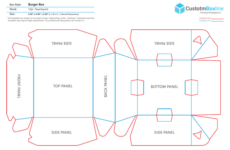 Burger Box Template Template 4x4x3 | PDF