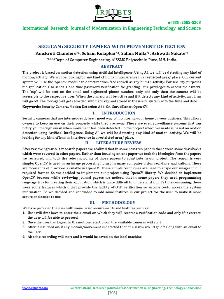 AI Motion Detection Security Camera | PDF | Closed Circuit Television ...