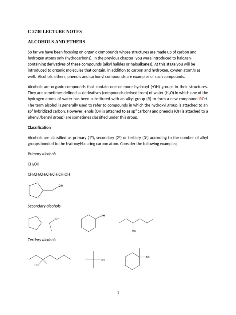 Alcohols and Ethers Overview | PDF | Ester | Ether