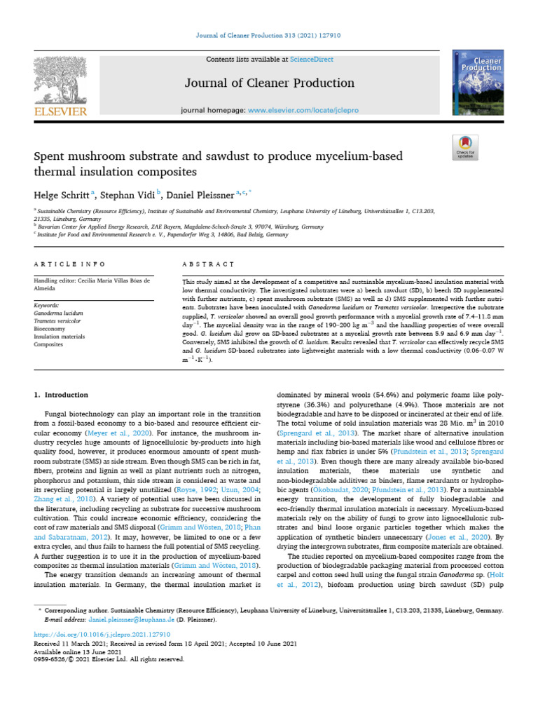 Spent Mushroom Substrate and Sawdust To Produce Mycelium-Based | PDF ...