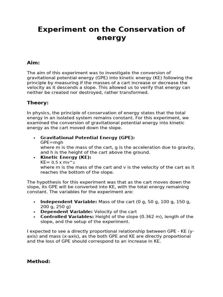 Energy Conservation Experiment Results | PDF | Potential Energy | Mass