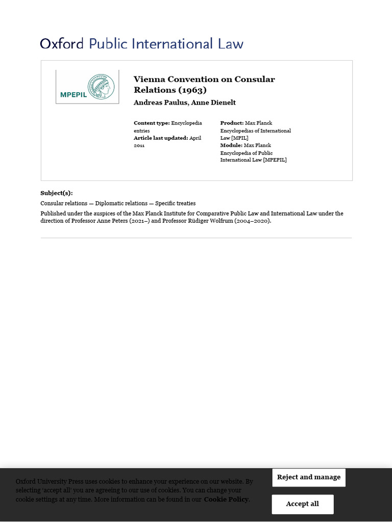 Vienna Convention on Consular Relations | PDF | Consul (Representative ...