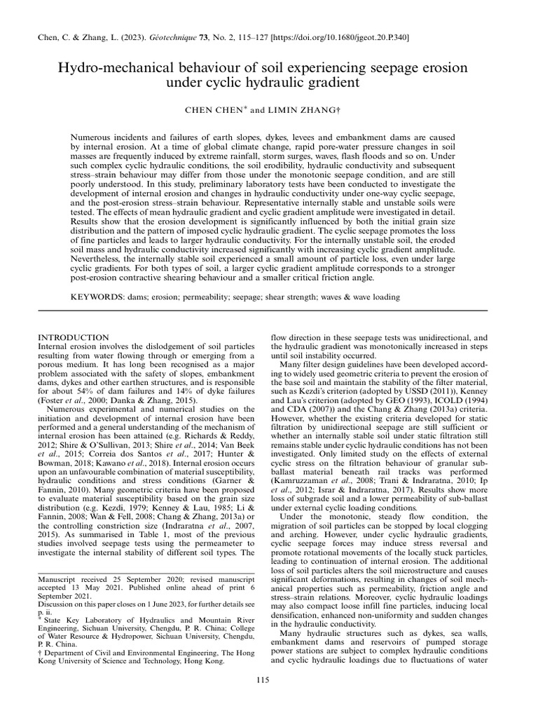 Chen Zhang 2021 Hydro Mechanical Behaviour of Soil Experiencing Seepage ...