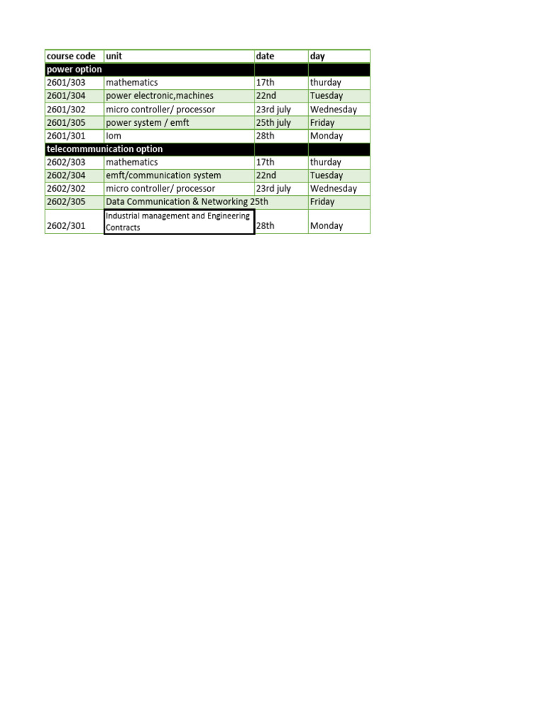 Electrical Engineering Timetable 2025 | PDF